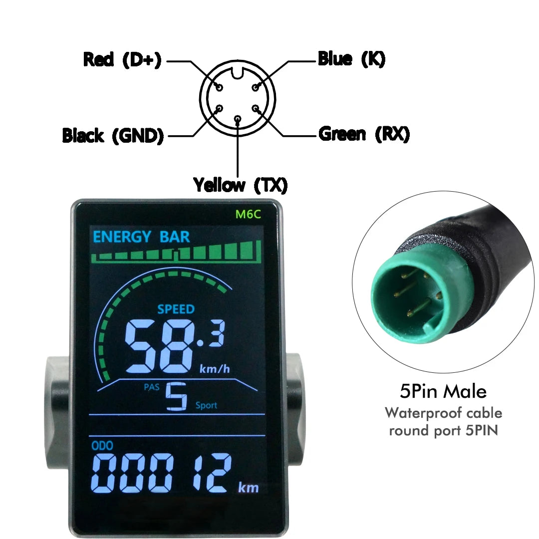 M6C Electric Bike Speedometer – UART2, Waterproof, Multi-Voltage