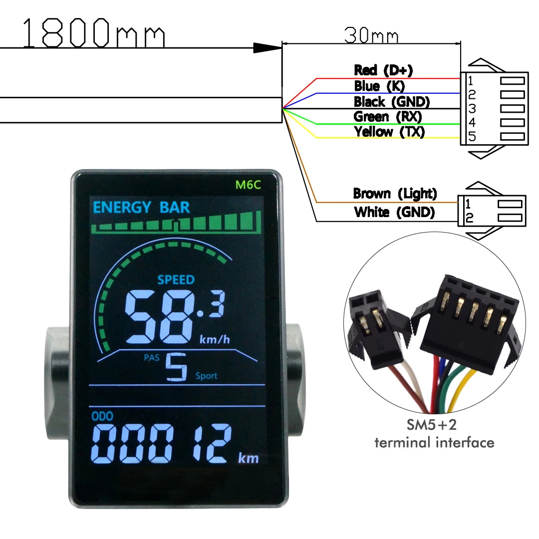 M6C Electric Bike Speedometer – UART2, Waterproof, Multi-Voltage