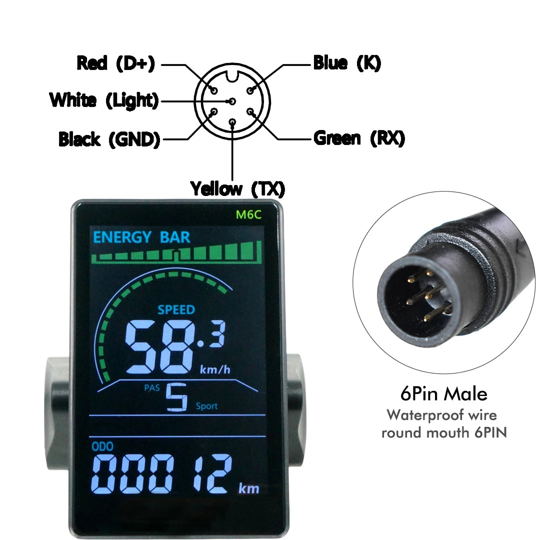 M6C Electric Bike Speedometer – UART2, Waterproof, Multi-Voltage