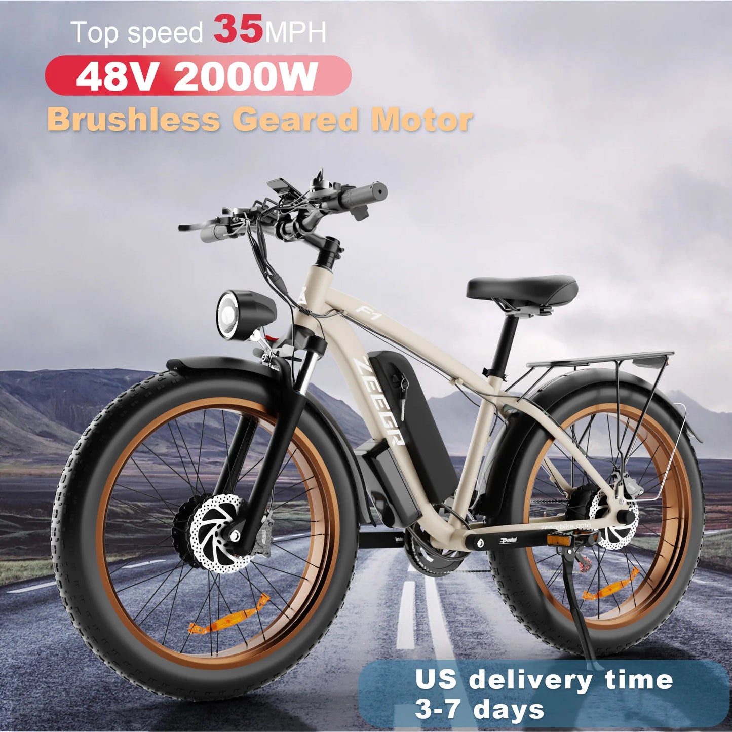 Zgeer F1 2000W Fat Tire E-Bike – 48V, Dual Battery, Full Suspension