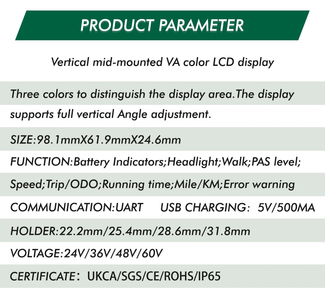 M6C Electric Bike Speedometer – UART2, Waterproof, Multi-Voltage
