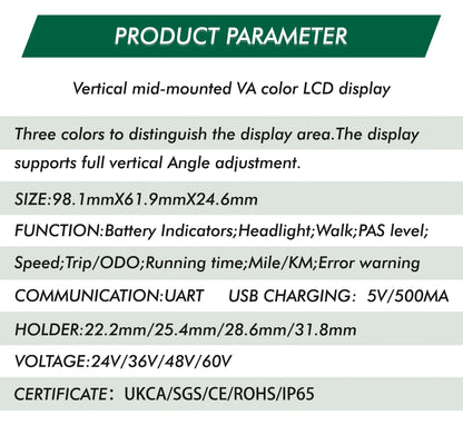 M6C Electric Bike Speedometer – UART2, Waterproof, Multi-Voltage