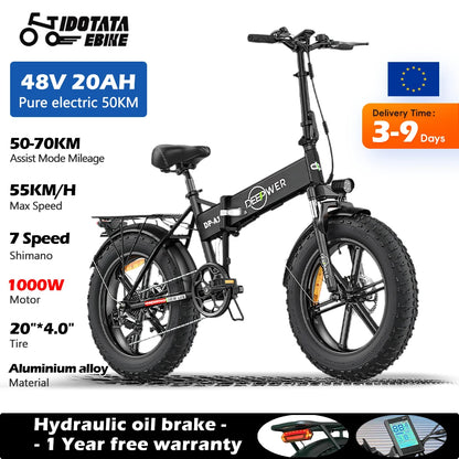 IDOTATA A2 Folding Electric Bike – 750W, 48V, 20” Fat Tire