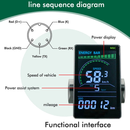 M6C Electric Bike Speedometer – UART2, Waterproof, Multi-Voltage