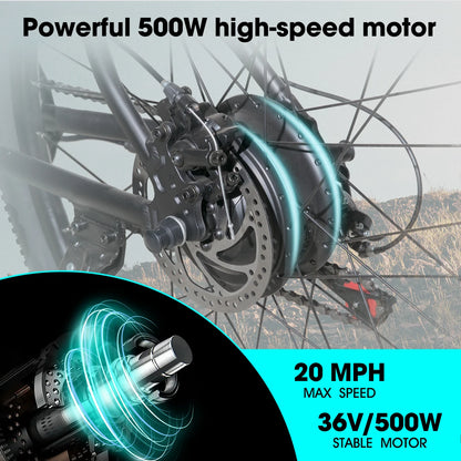 HILAND 500W 26" Electric Mountain Bike – 36V, 7-Speed, 20MPH