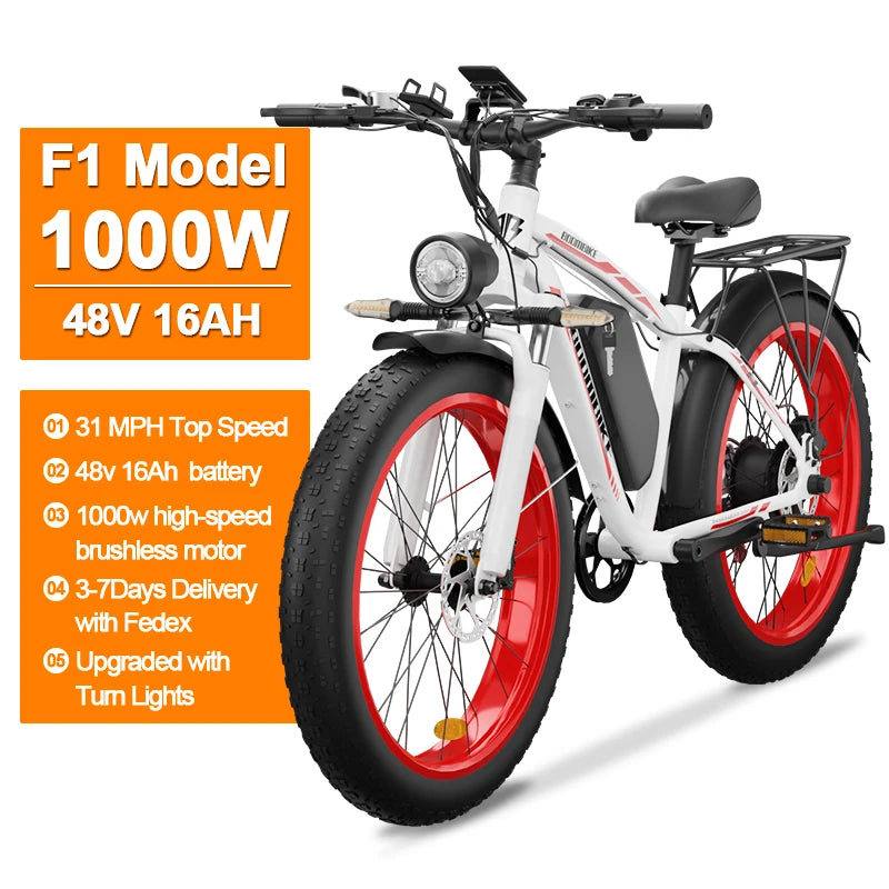 Zgeer F1 2000W Fat Tire E-Bike – 48V, Dual Battery, Full Suspension