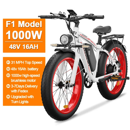 Zgeer F1 2000W Fat Tire E-Bike – 48V, Dual Battery, Full Suspension