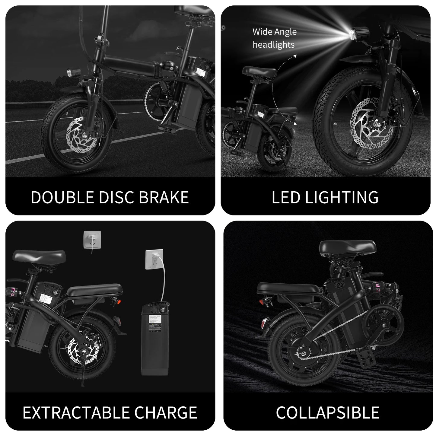 T1 Foldable 14” E-Bike – 400W, Dual Disc Brakes, Basket, 48V