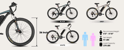 HILAND 500W 26" Electric Mountain Bike – 36V, 7-Speed, 20MPH