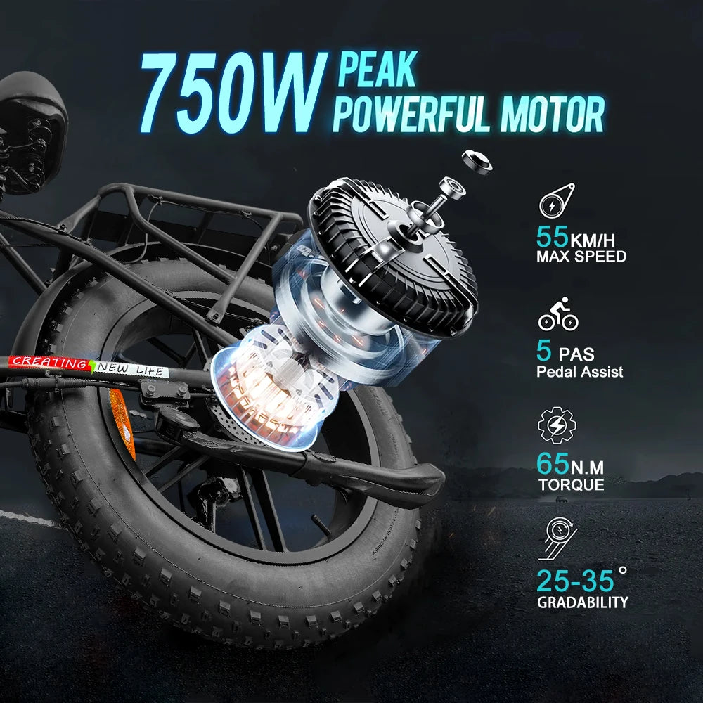 IDOTATA A2 Folding Electric Bike – 750W, 48V, 20” Fat Tire
