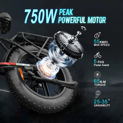 IDOTATA A2 Folding Electric Bike – 750W, 48V, 20” Fat Tire