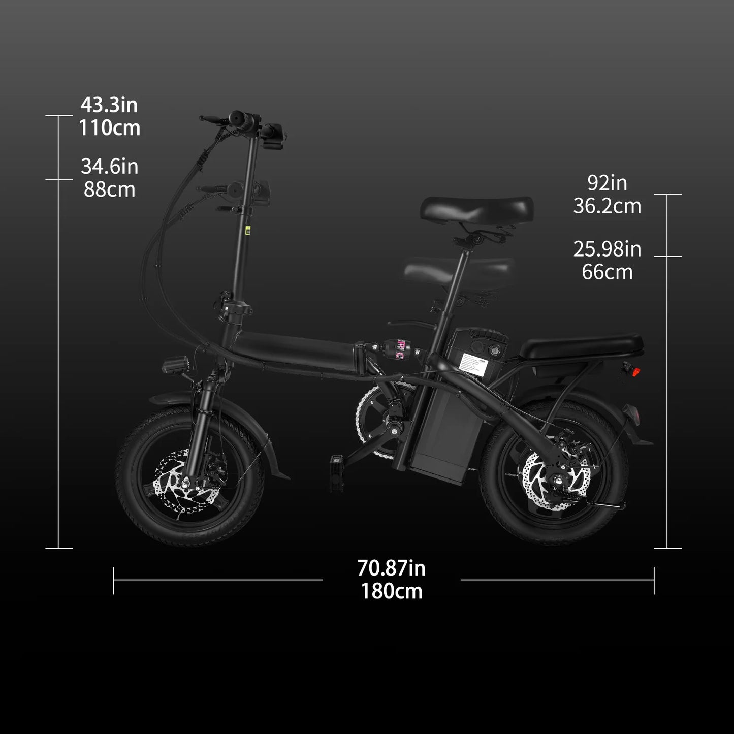 T1 Foldable 14” E-Bike – 400W, Dual Disc Brakes, Basket, 48V