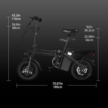 T1 Foldable 14” E-Bike – 400W, Dual Disc Brakes, Basket, 48V
