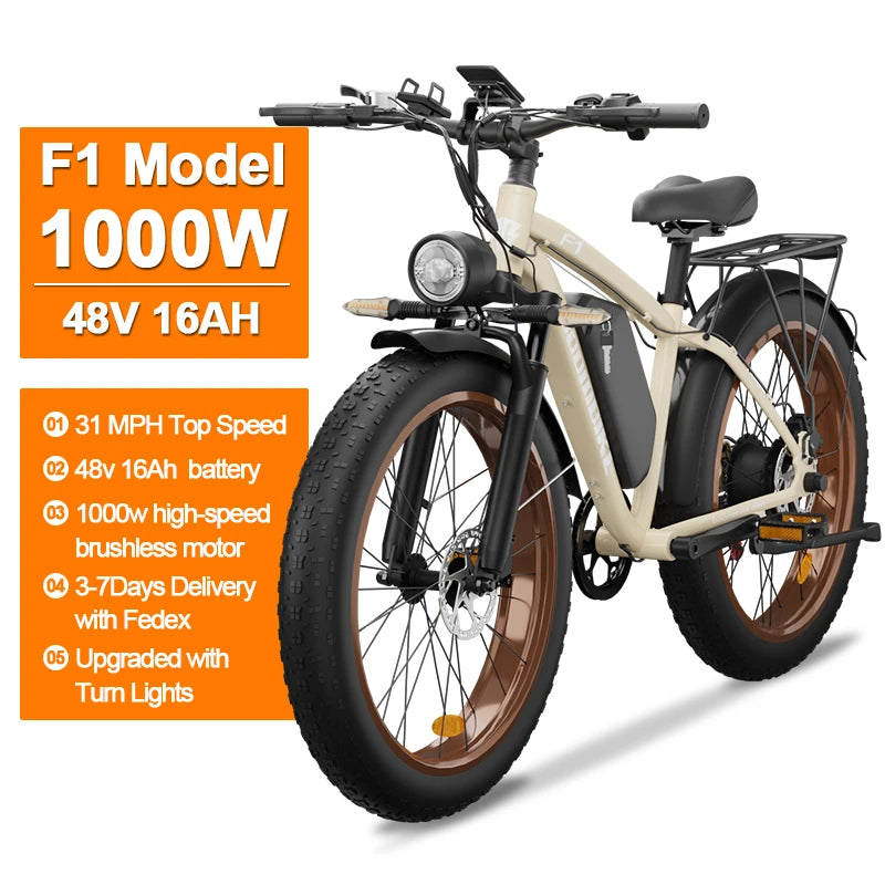 Zgeer F1 2000W Fat Tire E-Bike – 48V, Dual Battery, Full Suspension