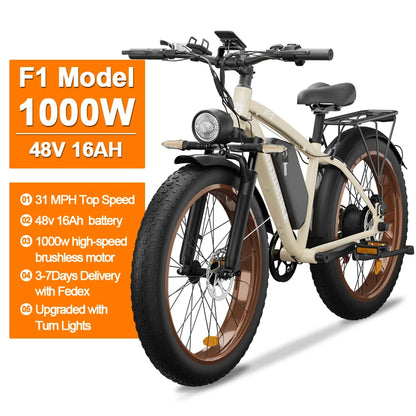 Zgeer F1 2000W Fat Tire E-Bike – 48V, Dual Battery, Full Suspension
