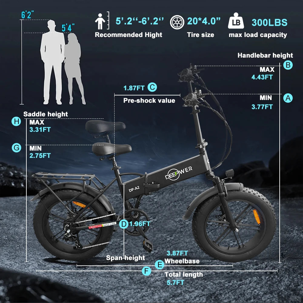 IDOTATA A2 Folding Electric Bike – 750W, 48V, 20” Fat Tire