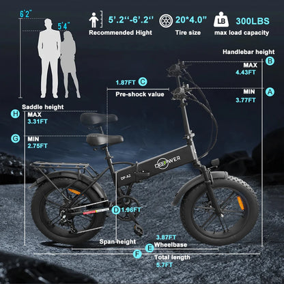 IDOTATA A2 Folding Electric Bike – 750W, 48V, 20” Fat Tire