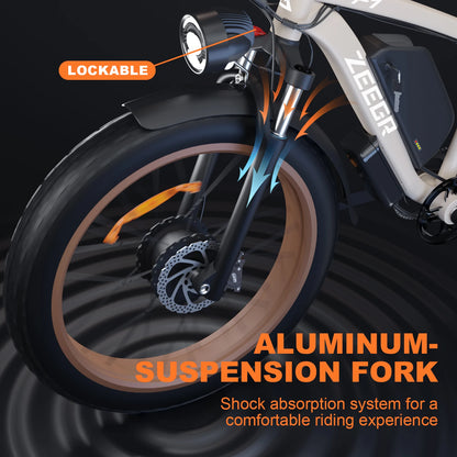 Zgeer F1 2000W Fat Tire E-Bike – 48V, Dual Battery, Full Suspension