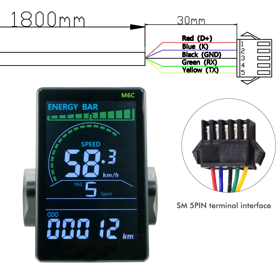 M6C Electric Bike Speedometer – UART2, Waterproof, Multi-Voltage