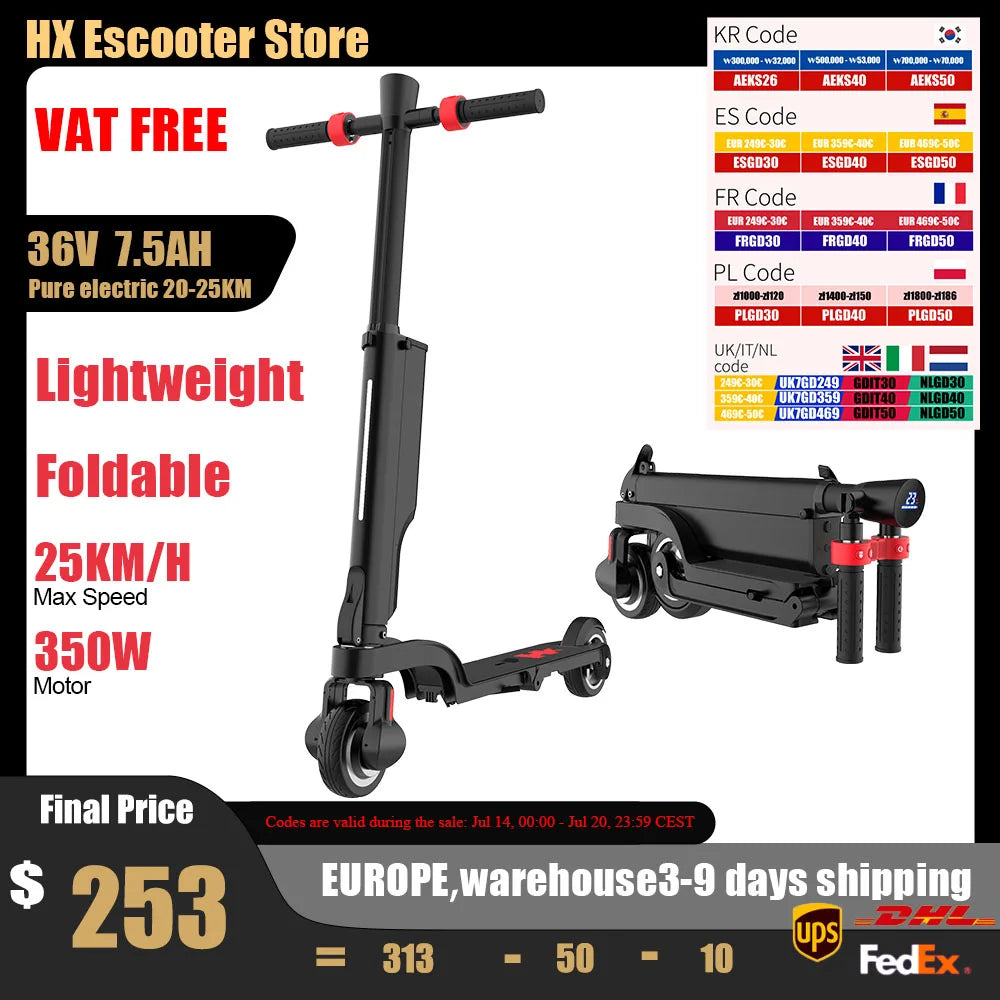 HX X6 Foldable Electric Scooter 350W – 25km/h, 5.5” Wheel