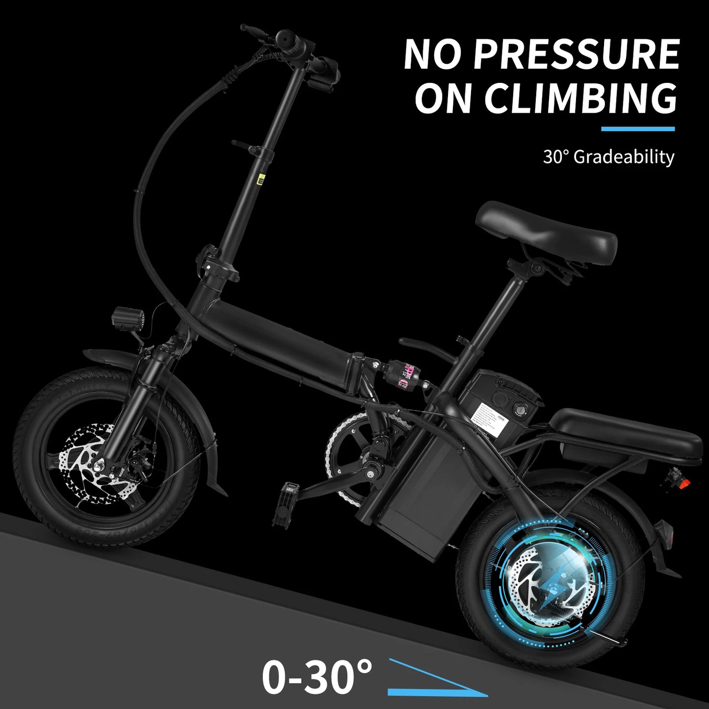 T1 Foldable 14” E-Bike – 400W, Dual Disc Brakes, Basket, 48V
