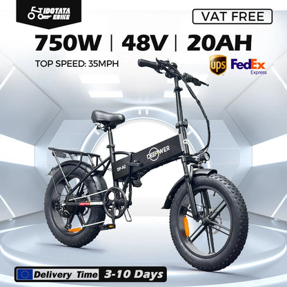 IDOTATA A2 Folding Electric Bike – 750W, 48V, 20” Fat Tire